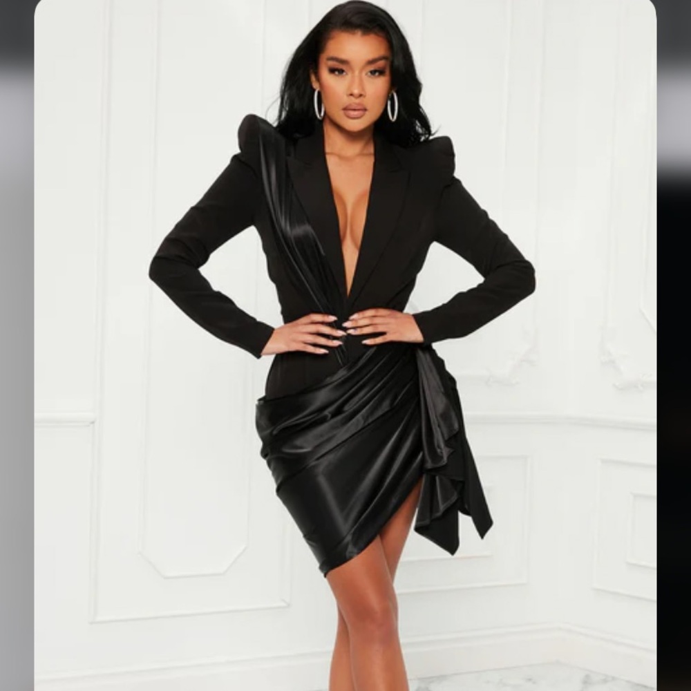 Black Asymmetrical Draped Blazer Dress - Picture 10 of 10